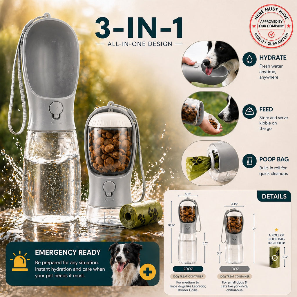Here Must Have™  Portable Pet Water Bottle & Food Dispenser