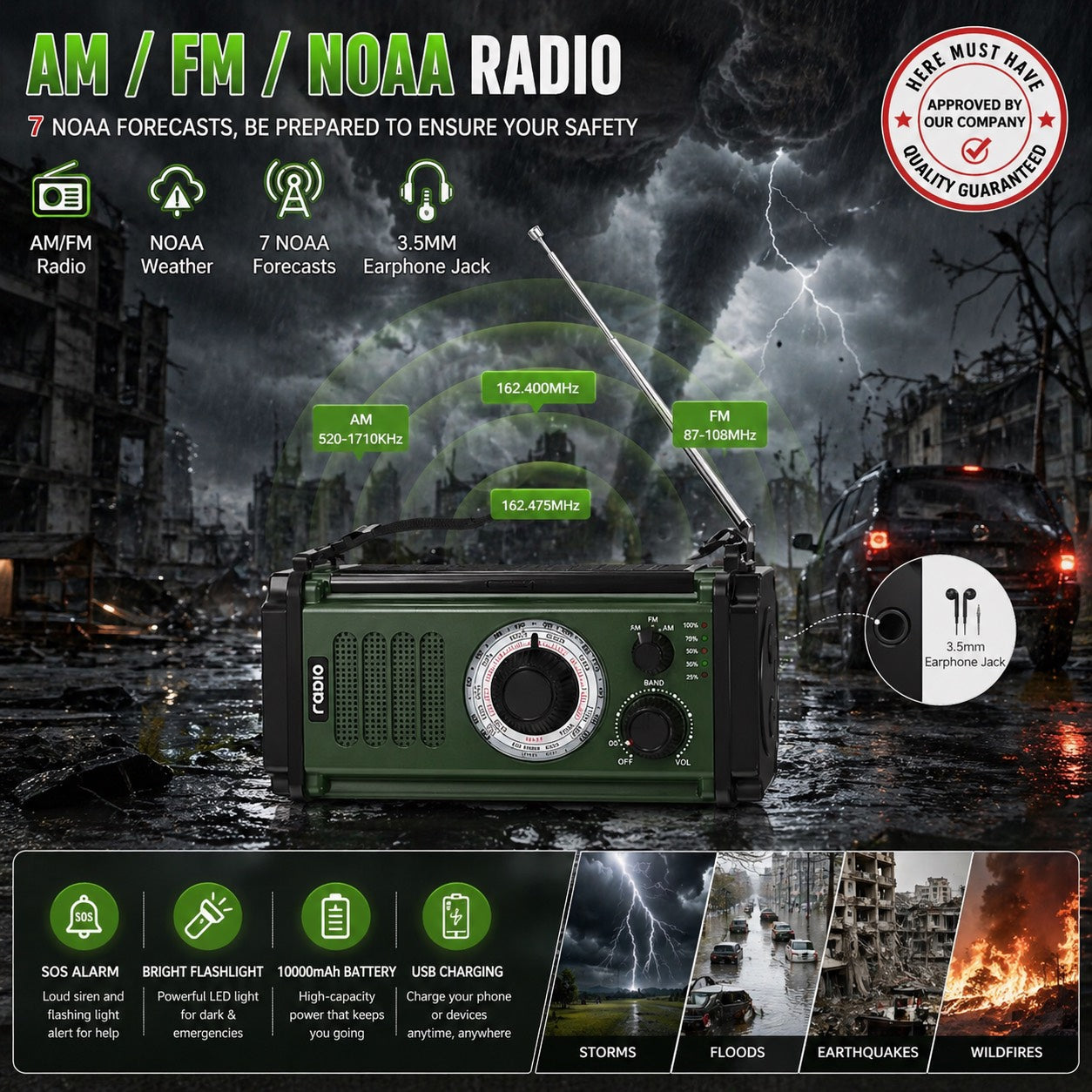 Here Must Have™ "Emergency Survival Weather Radio with Flashlight Portable Hand Crank"