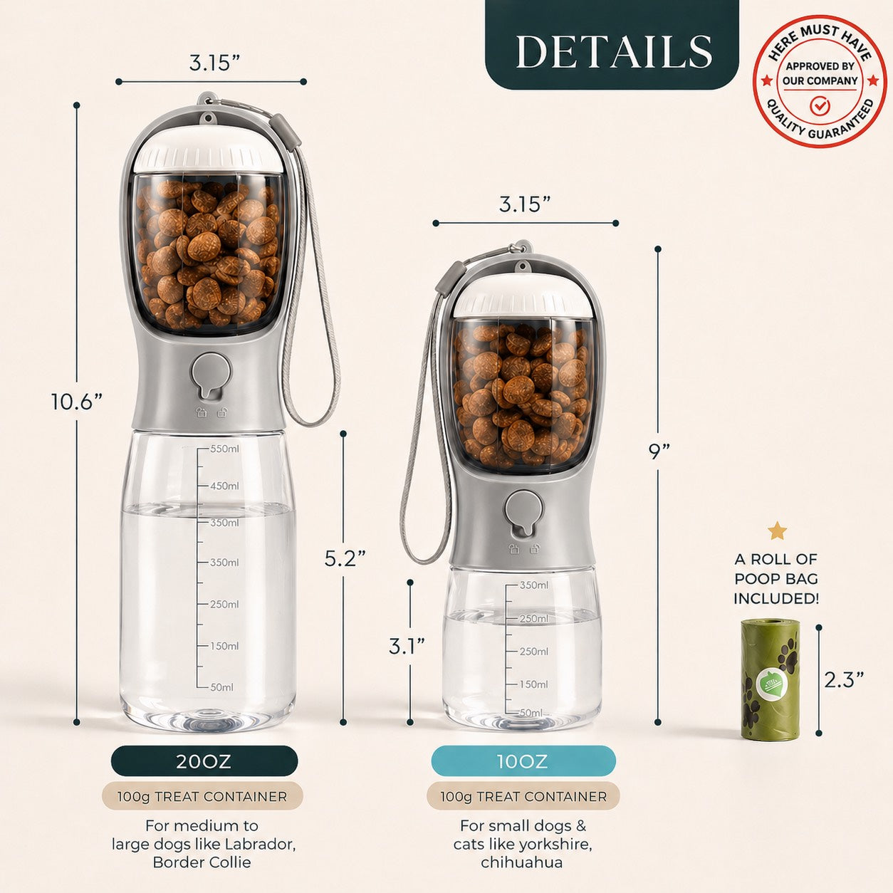 Here Must Have™  Portable Pet Water Bottle & Food Dispenser